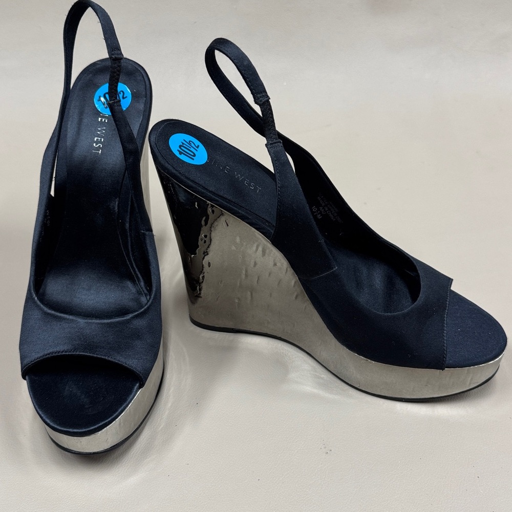 Nine West Black and Metallic Wedge Heels